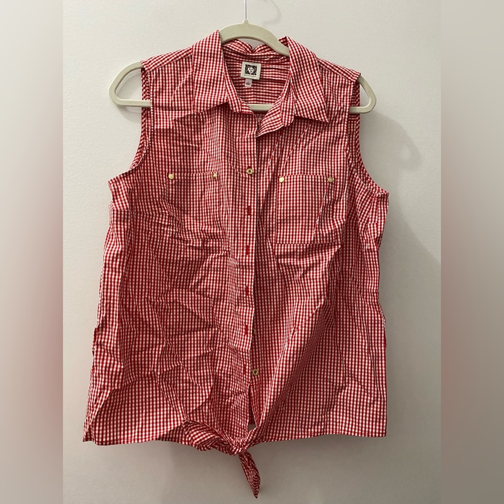 Anne Klein Gingham Tie Shirt